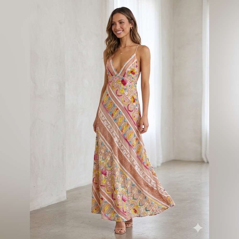 Free People Floral Velvet Dress Size 10 Whimsical Fairycore Romantic Ethereal